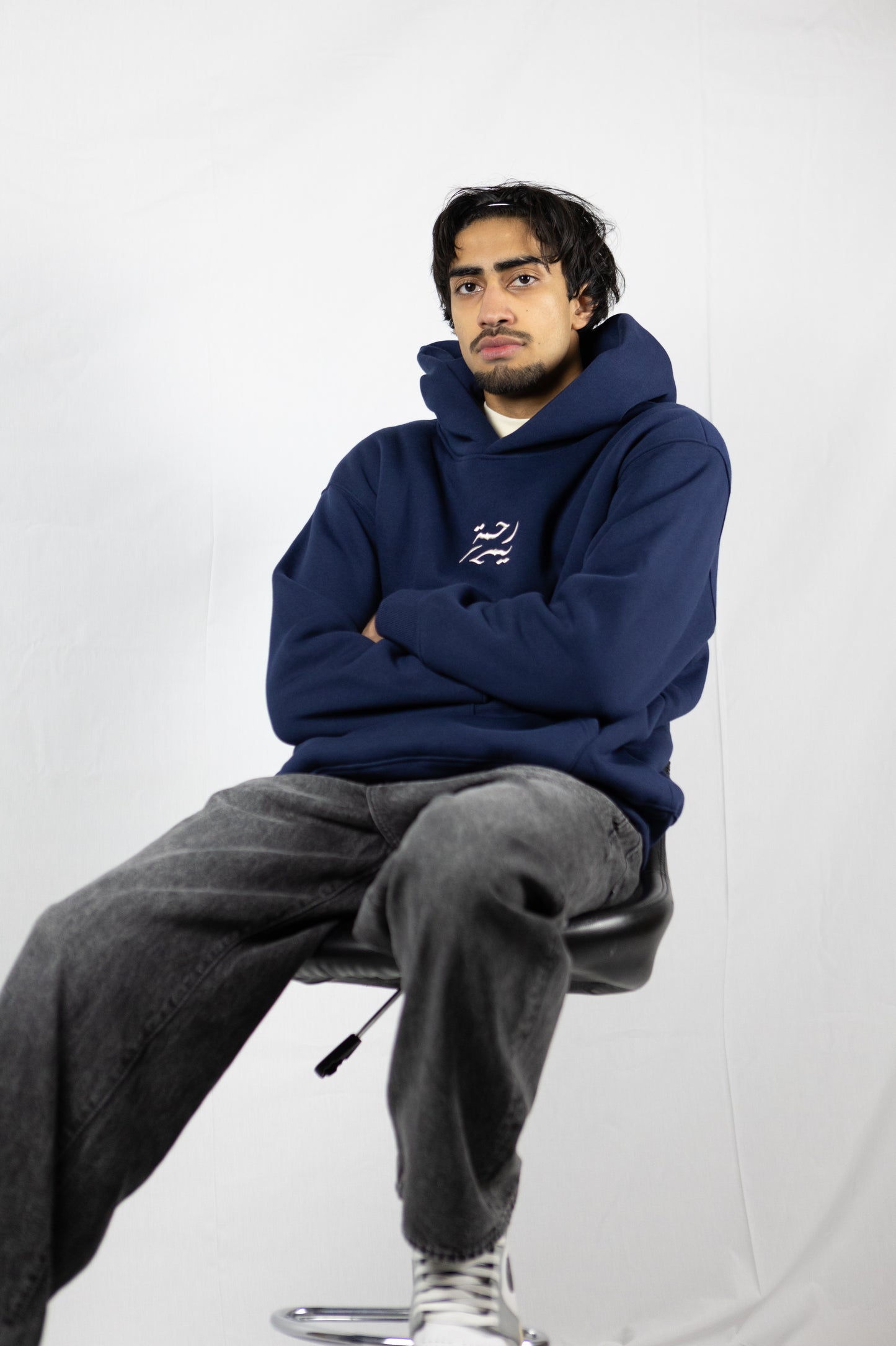 "Rahma" Heavyweight Hoodie Navy/Cream